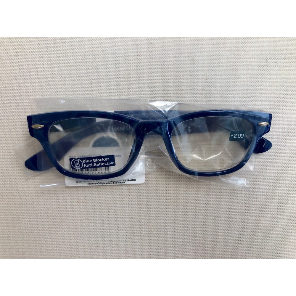 NEW CLARK BLUE PEEPERS BLUE LIGHT READING GLASSES +2.00